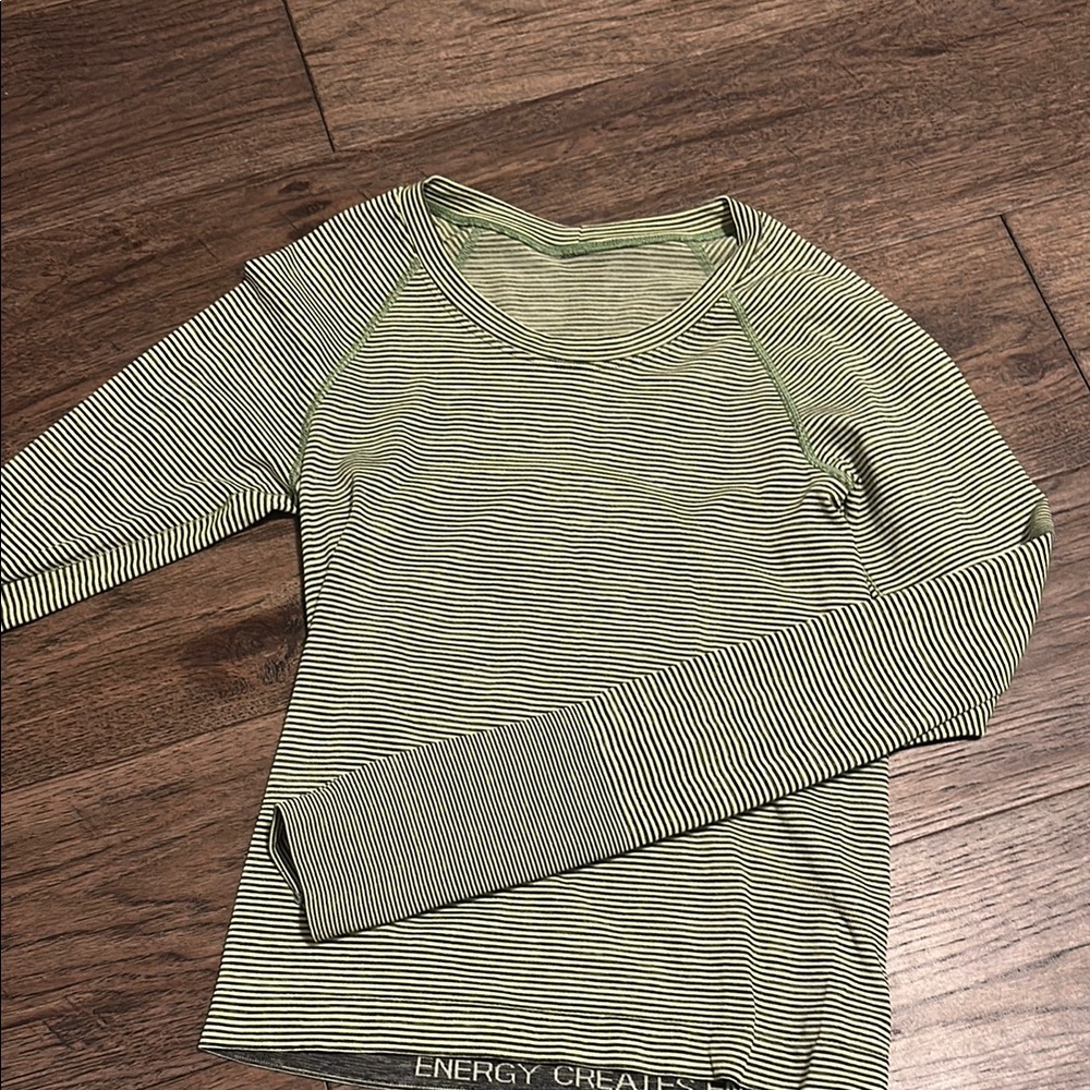 lululemon athletica Green Striped Long Sleeve Tee